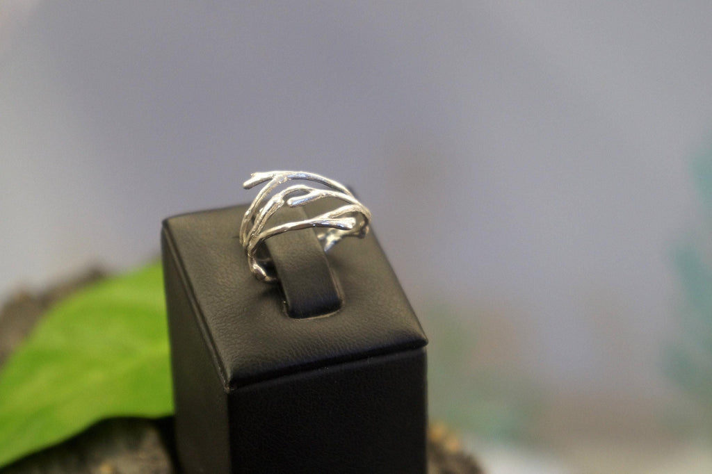 Silver Jasmine Ring, Gold-Plated Sterling Silver Ring, Jasmine Branch Ring, Handmade Boho Jewelry, Gift for Her, Birthday Gift for Women