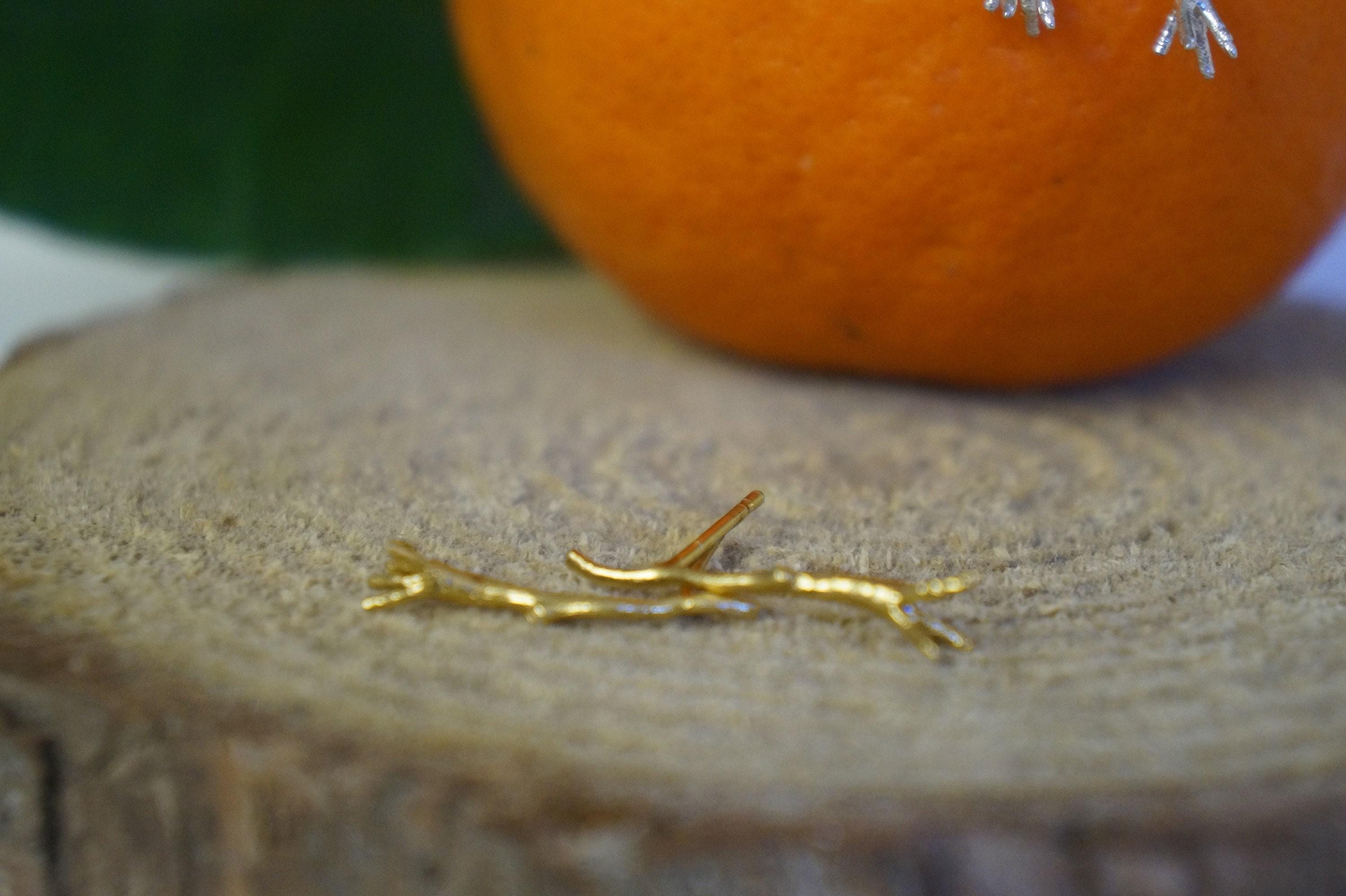Jasmine Twig Stud Earrings: Gold Plated Sterling Silver, Small