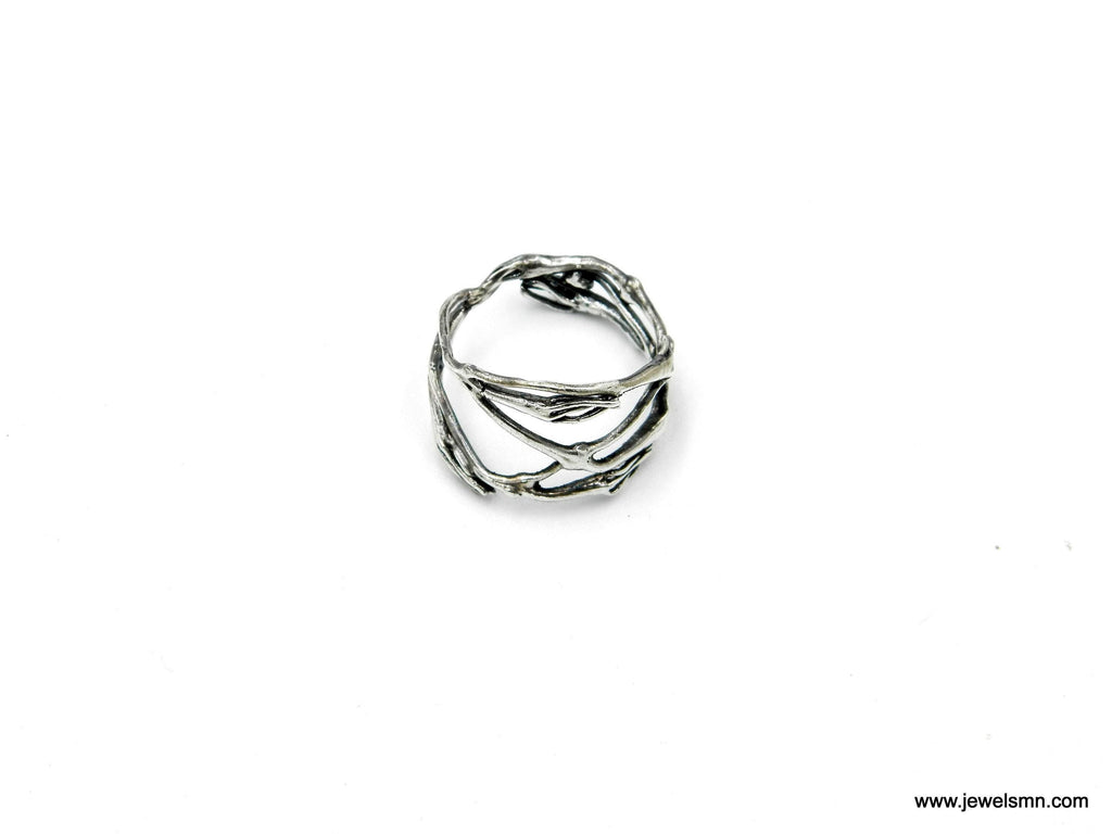 Twig Ring: Wide Oxidized Sterling Silver Branch (Unisex Size)