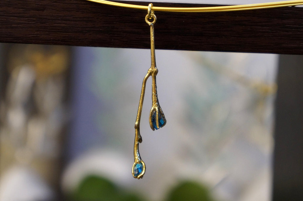 Jasmine Twig Flower Necklace - Multi-Strand with Raw Topaz Stone