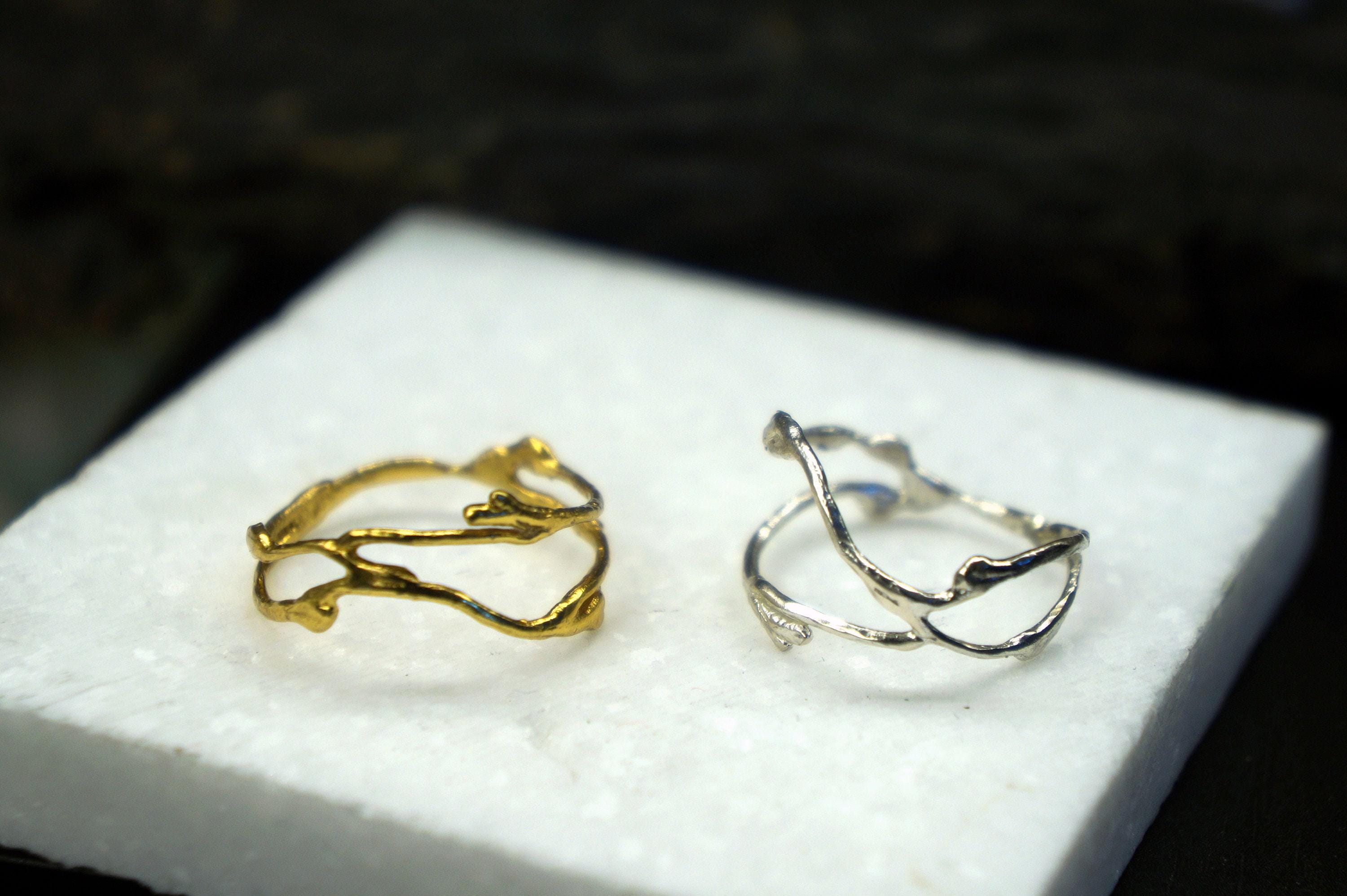 Silver Jasmine Ring, Gold-Plated Sterling Silver Jewelry, Jasmine Branch Ring, Gift for Her, Birthday Gift for Women, Handmade Jewelry