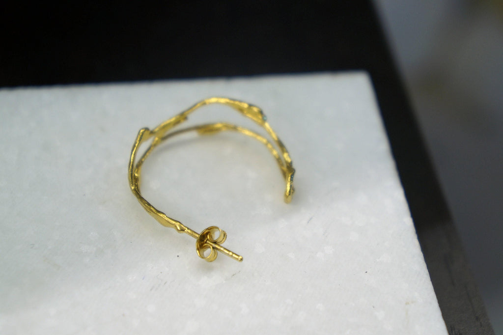 Silver Branch Earrings, Gold-Plated Sterling Silver Jewelry, Hoop Earrings, Gift for Her, Birthday Gift for Women, Handmade Jewelry