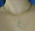 Real Jasmine Twig Statement Necklace with Blue Murano Glass, Handmade Statement Jewelry, Organic Botanical Pendant, Unique Gift for Nature Lovers, Sterling Silver 925