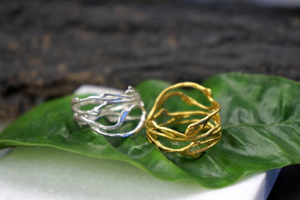 Jasmine Twig Ring - Recycled Sterling Silver, Nature Inspired