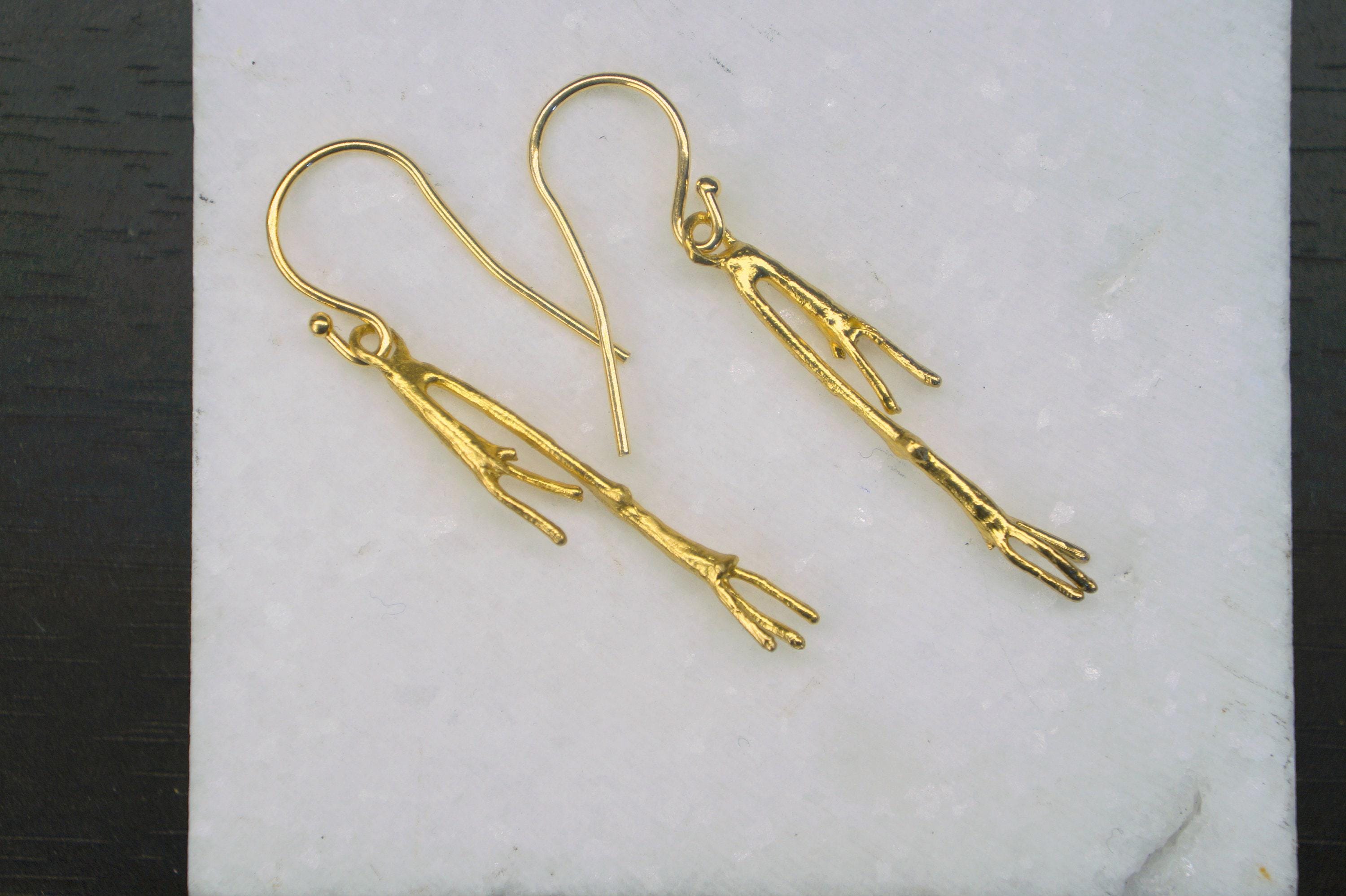 Nature-Inspired Jasmine Earrings, Gold and Sterling Silver (Dangle Style)