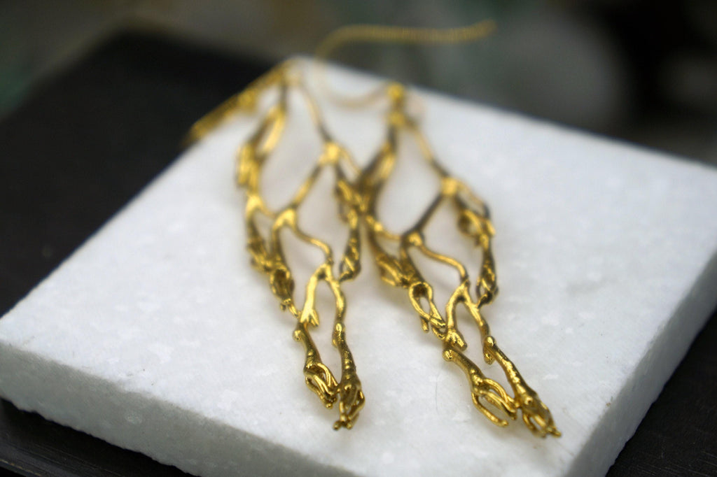 Jasmine Dangle Earrings - Gold Plated Botanical Design