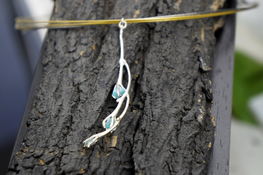 Real Jasmine Twig Statement Necklace with Blue Murano Glass, Handmade Statement Jewelry, Organic Botanical Pendant, Unique Gift for Nature Lovers, Sterling Silver 925