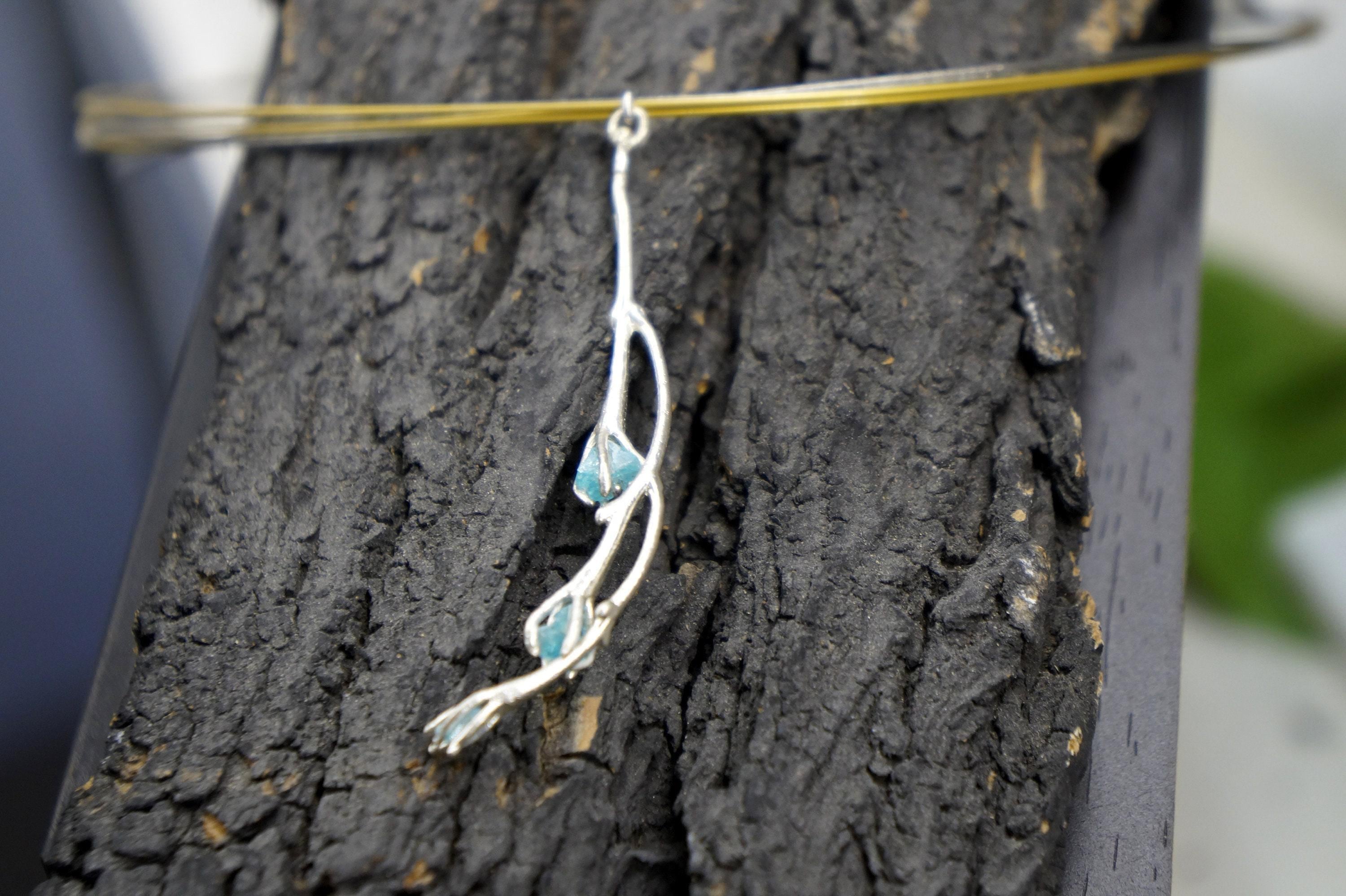 Jasmine Twig Necklace: Floral Nature Jewelry (Sky Blue Raw Murano)