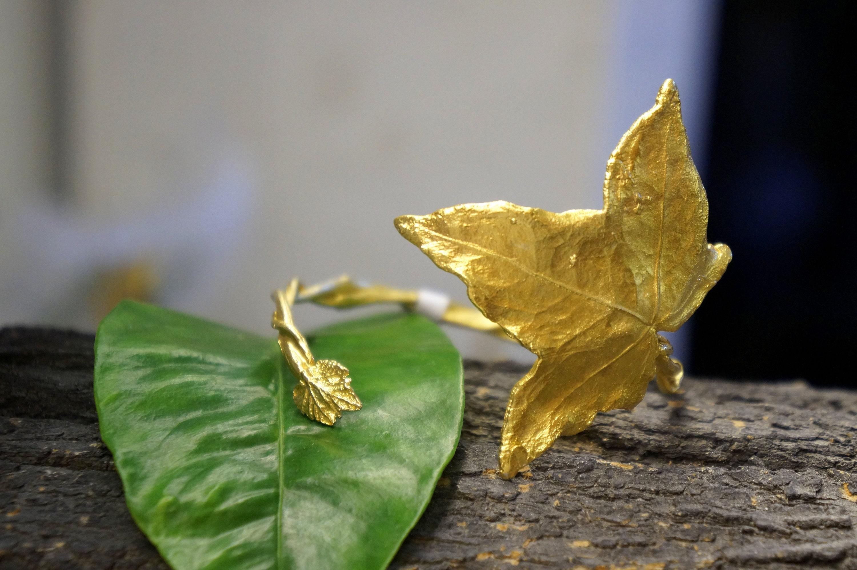 Nature Lover's Ivy Leaf Bracelet, Sterling Silver and Gold Plated (Adjustable)