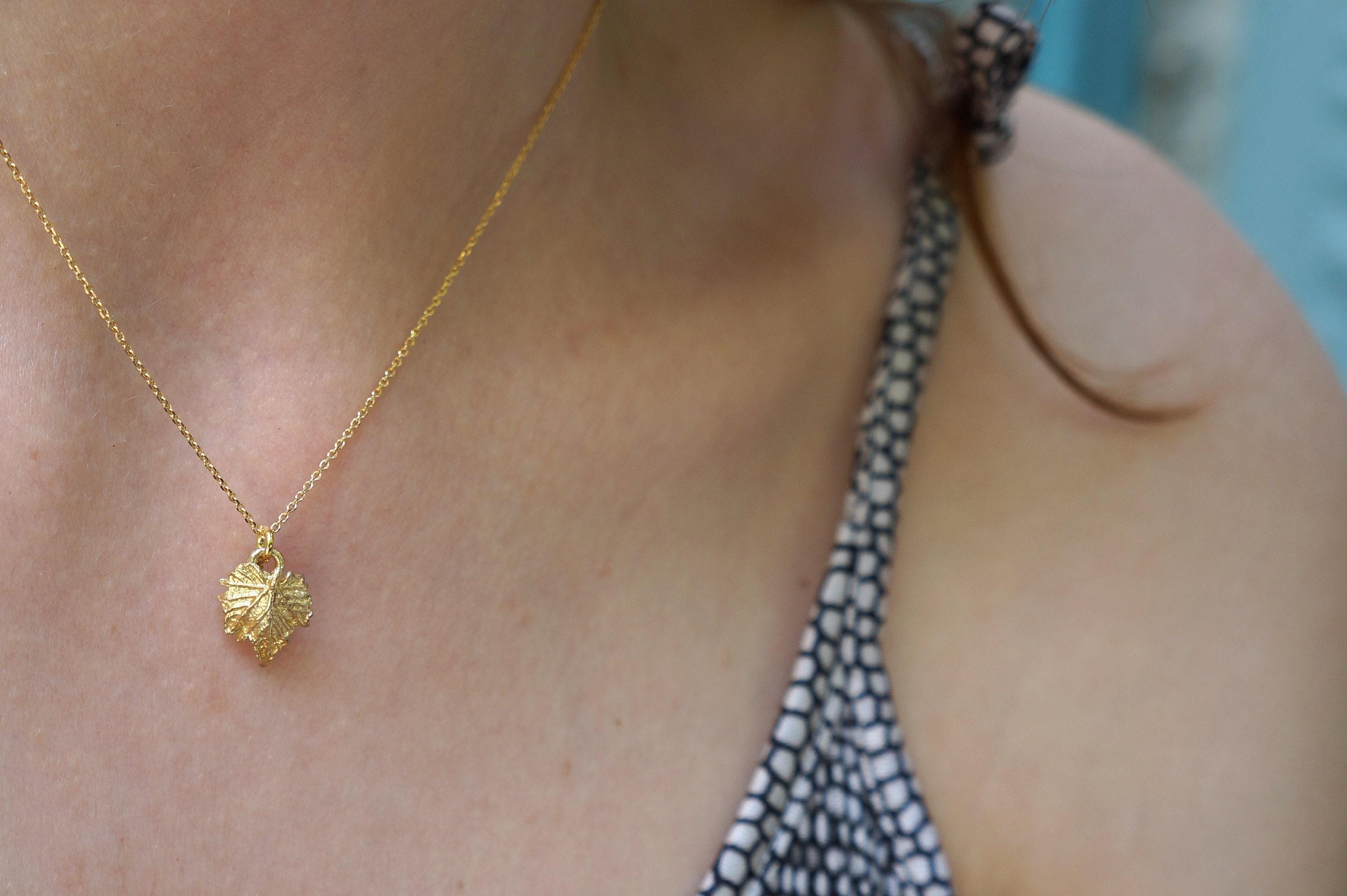 Gold Leaf Necklace - Small Dainty Pendant in Recycled Silver