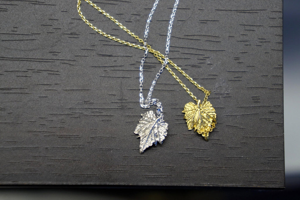 Gold Leaf Necklace - Small Dainty Pendant in Recycled Silver