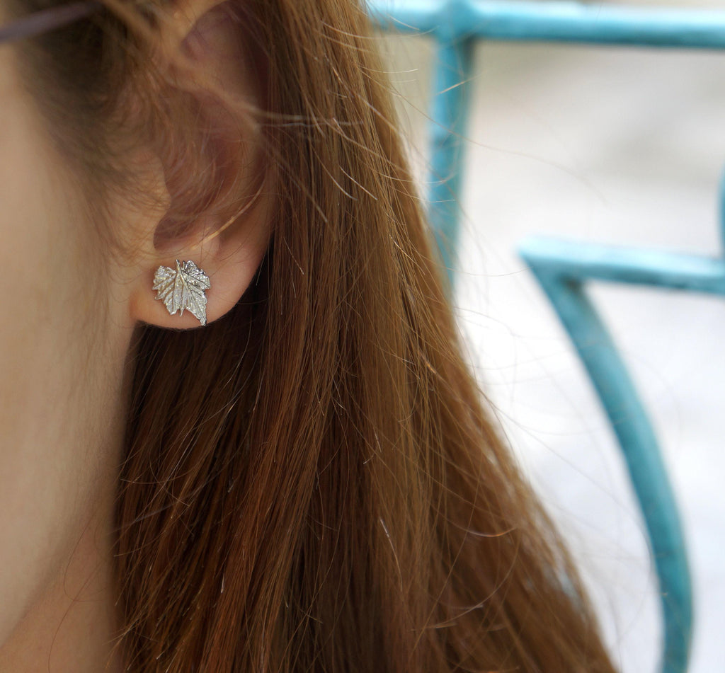 Nature-Inspired Sterling Silver Earrings, Vine Leaf Studs (Tiny, Lightweight)