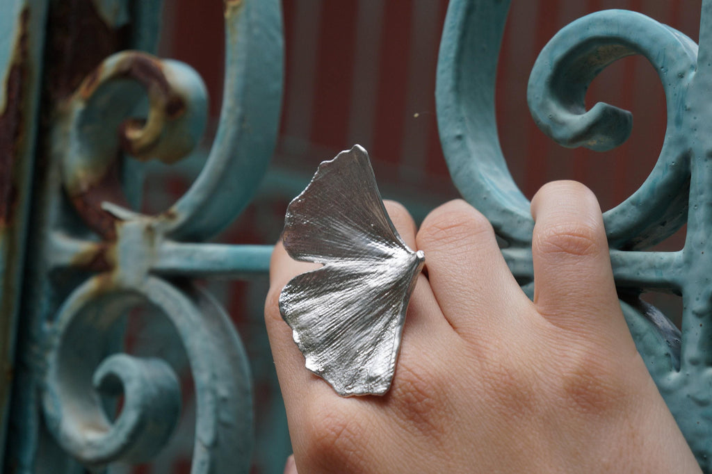 Ginkgo Leaf Ring: Handmade Sterling Silver Adjustable Band
