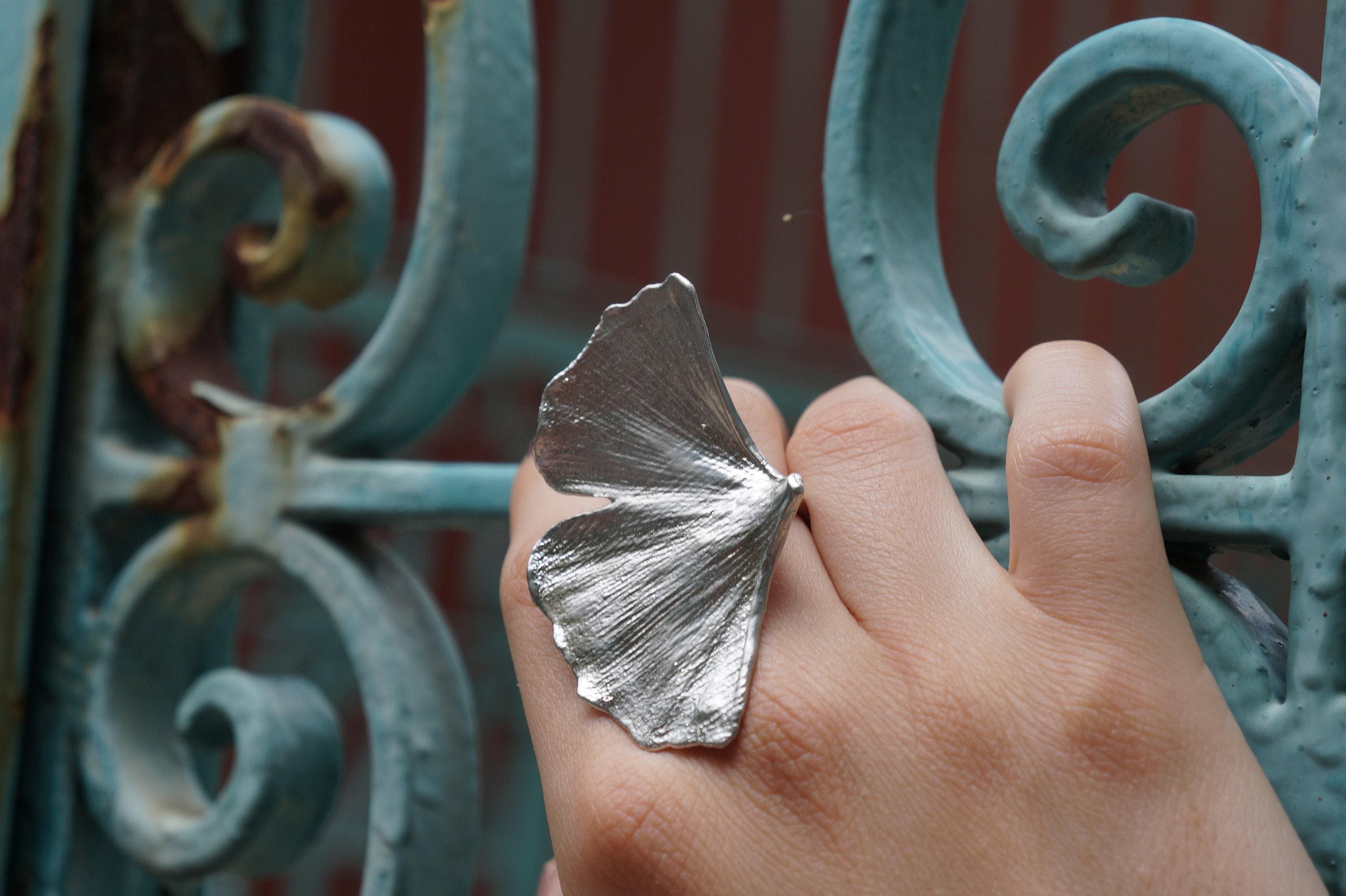 Ginkgo Leaf Ring: Handmade Sterling Silver Adjustable Band