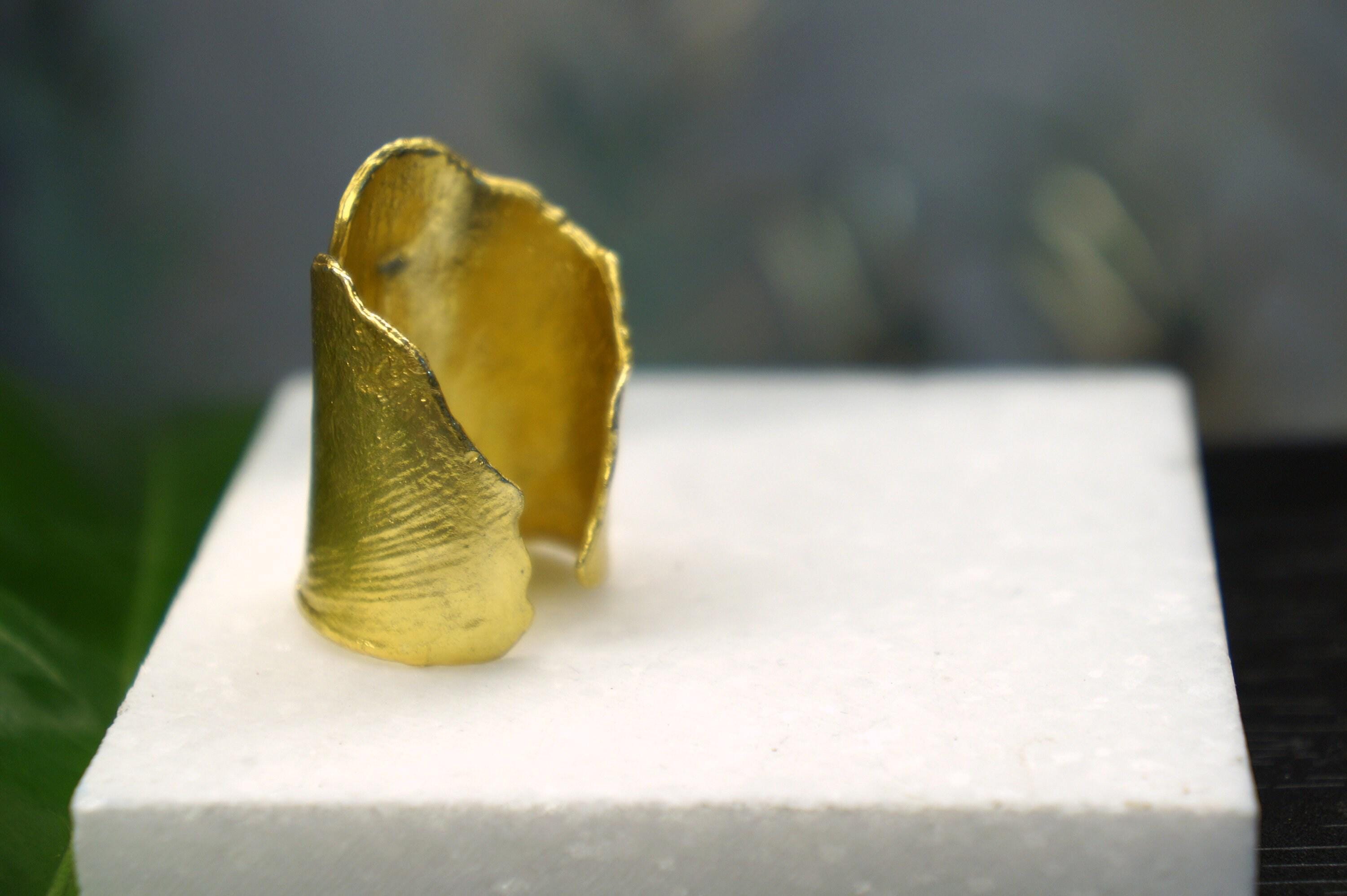 Ginkgo Leaf Ring: Adjustable Gold-Plated Brass Nature Jewelry
