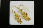 Real Cypress Flower Earrings: Brass with 14k Gold Plating, Dangling
