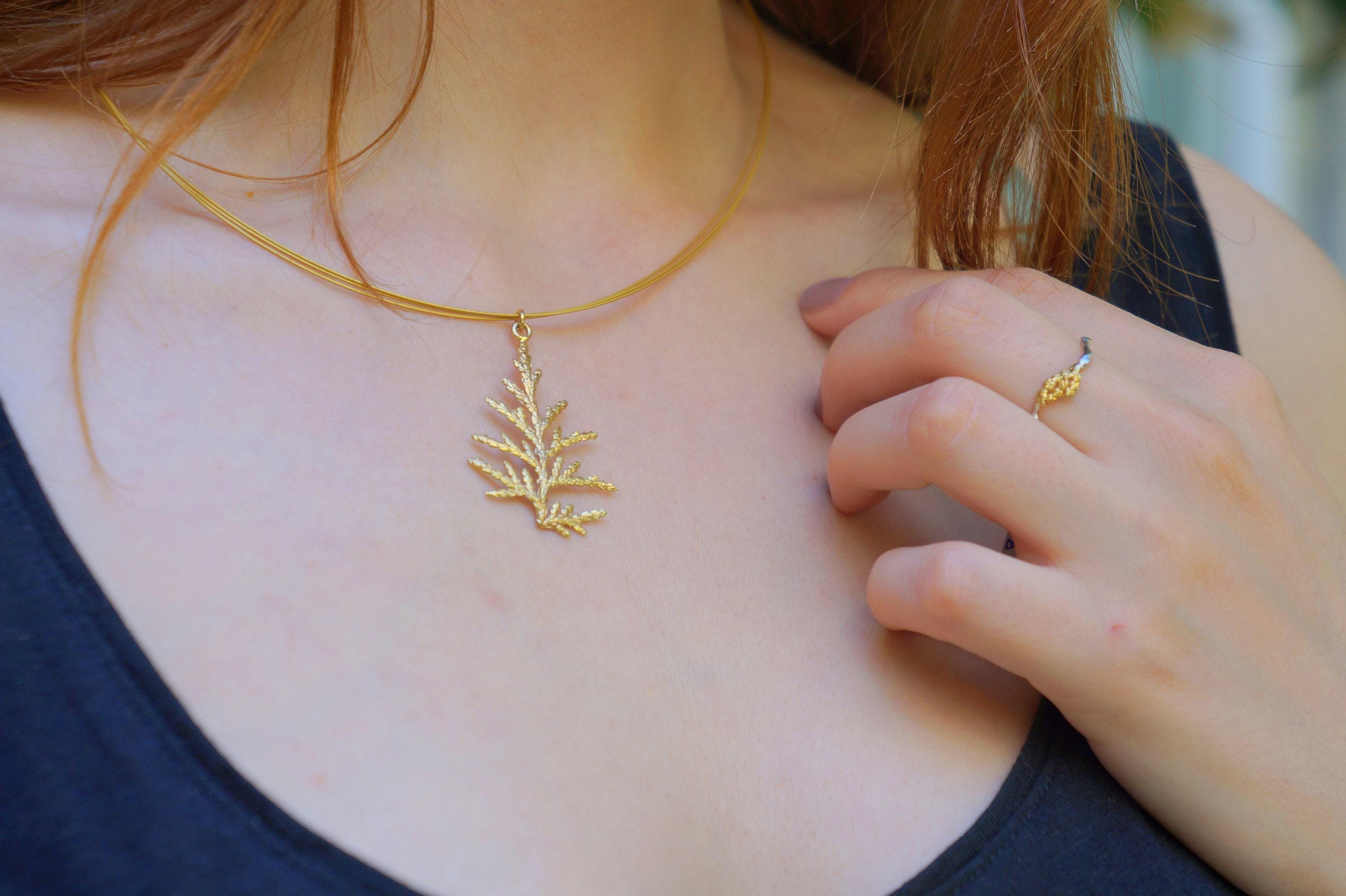 Cypress Leaf Necklace: Gold Plated, Delicate Nature Design - Eco Friendly