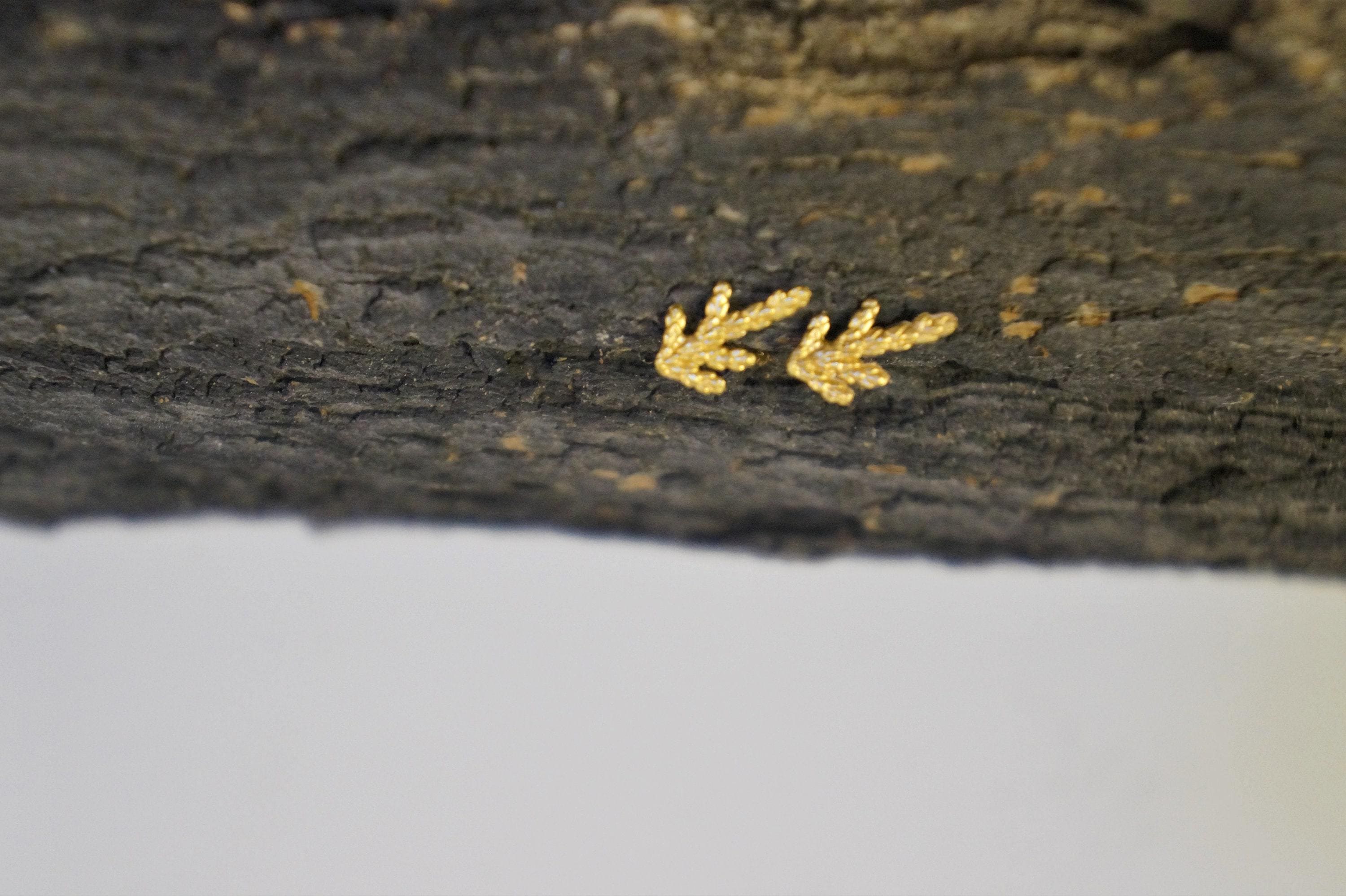 Silver Cypress Earrings, Gold-Plated Sterling Silver Earrings, Cypress Leaf Studs, Handmade Silver Jewelry, Birthday Gift for Women