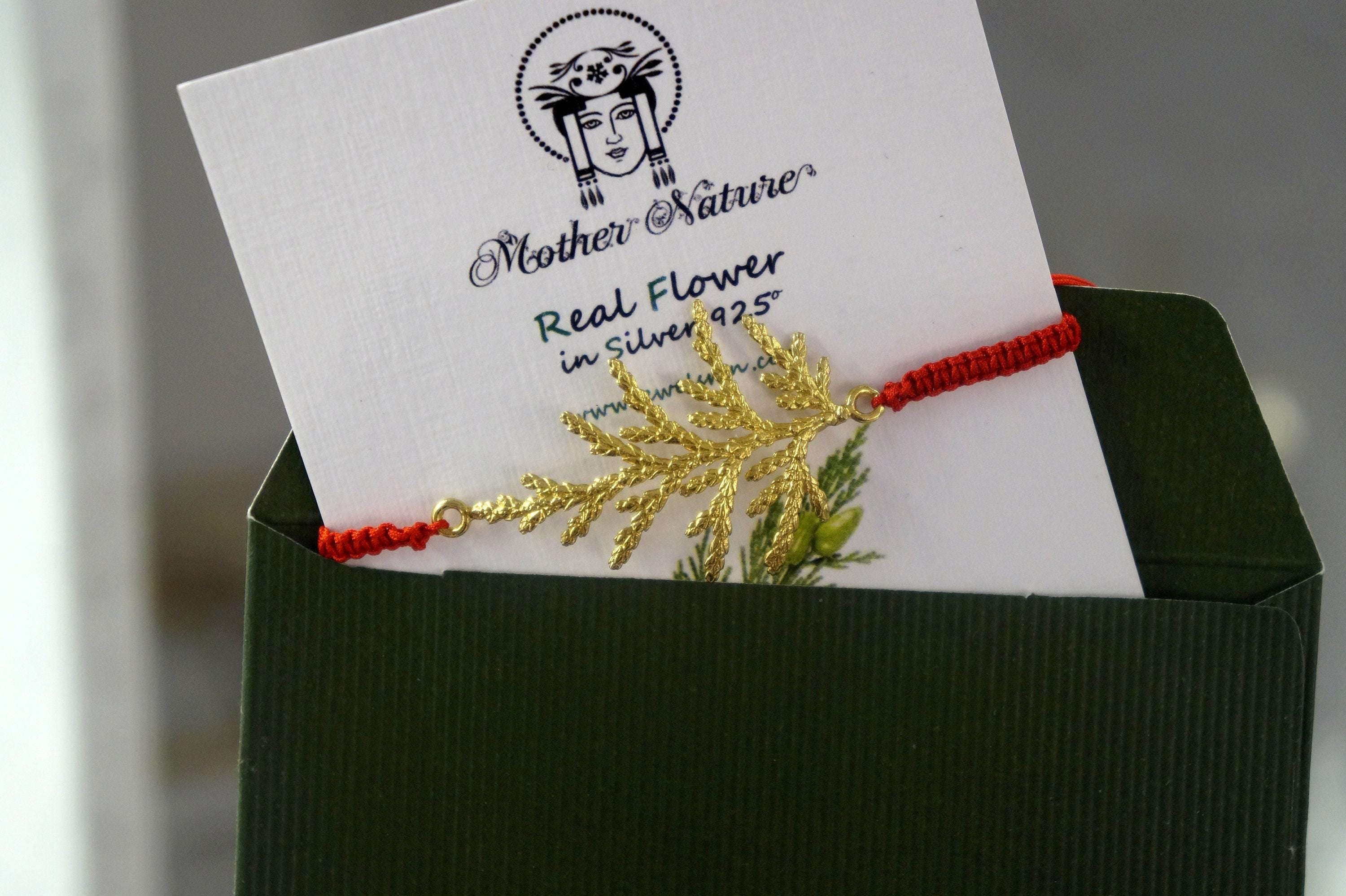 Botanical Macrame Bracelet: Cypress Leaf Design - Sterling Silver