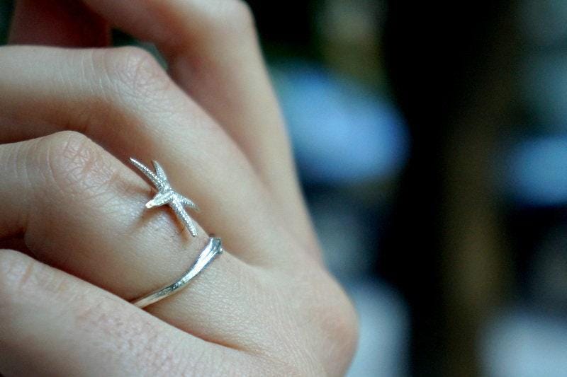 Starfish Ring: Summer Beach Jewelry (Adjustable Sterling Silver)