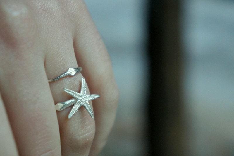 Starfish Ring: Summer Beach Jewelry (Adjustable Sterling Silver)