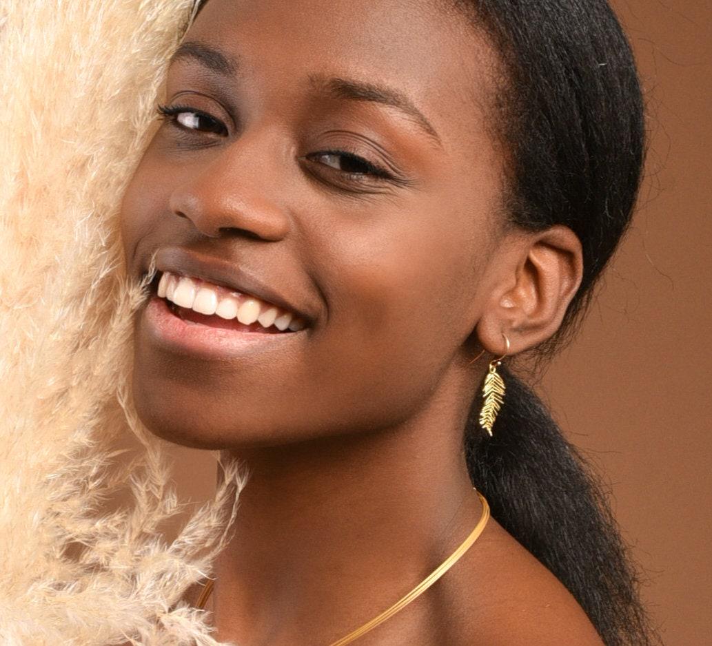 Acacia Leaf Earrings: Minimalist Dangle - Sterling Silver, Gold Plated