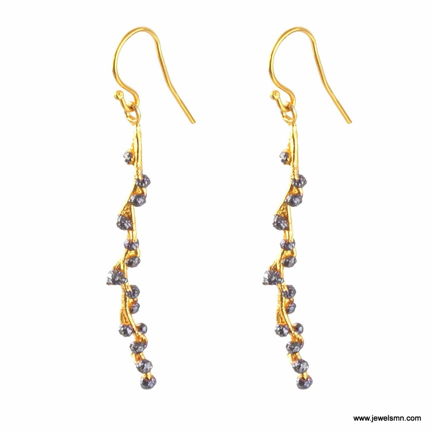 Nature-Inspired Acacia Leaf Earrings, Gold and Black Rhodium (Sterling Silver)