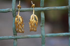 Gold Hoop Earrings with Real Acacia Leaves - Sterling Silver Detail