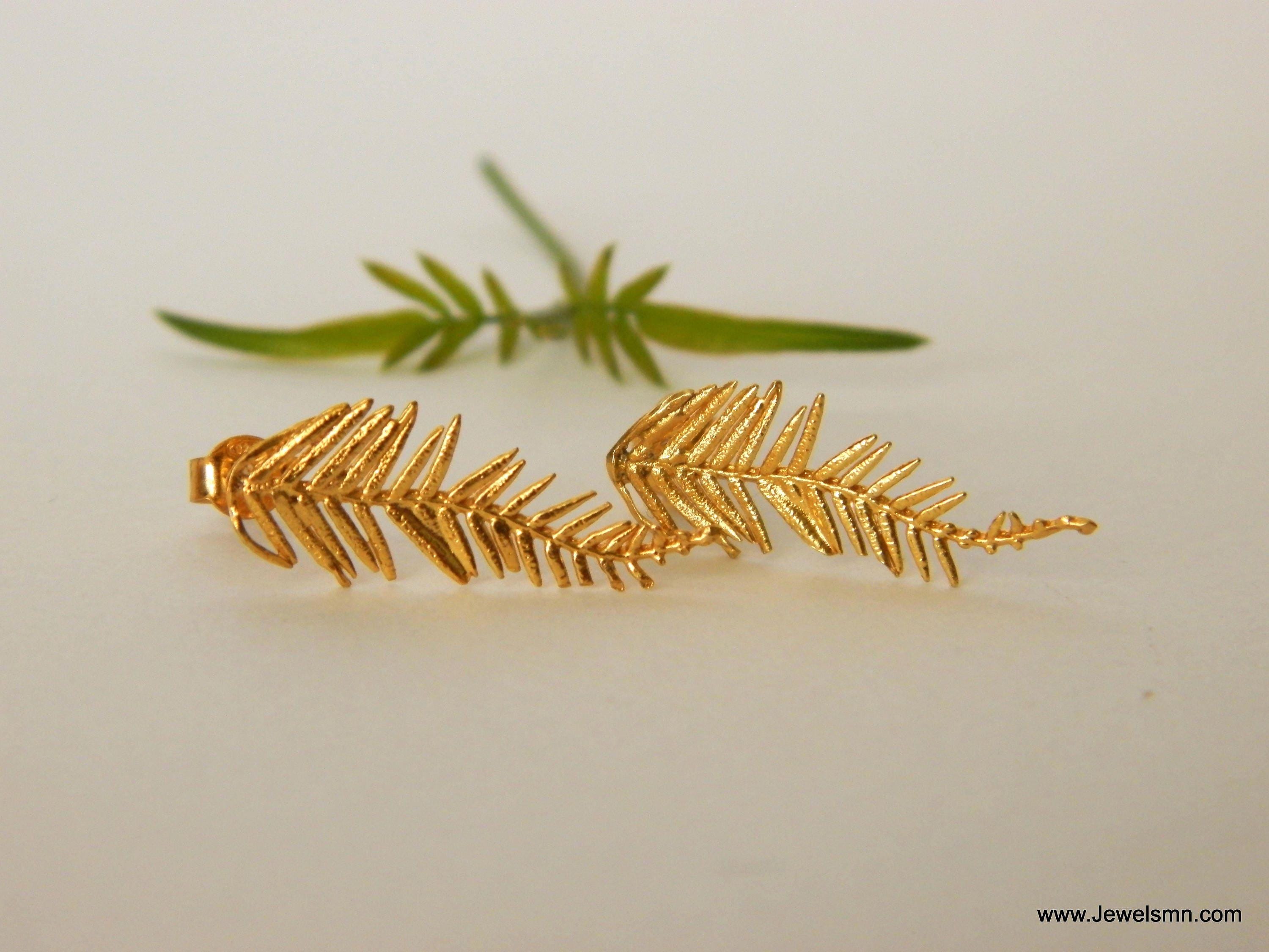 Leaf Stud Earrings: Mimosa Acacia Design - Silver or Gold Plated