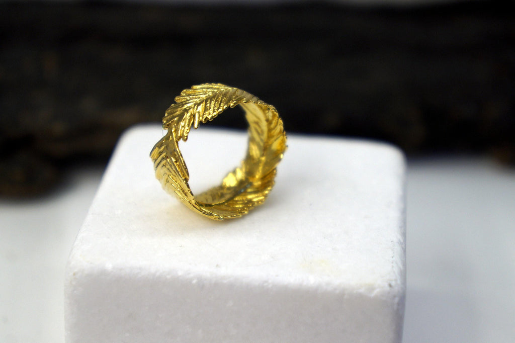 Leaf Band Ring: Gold Plated Sterling Silver - Eco Friendly Jewelry