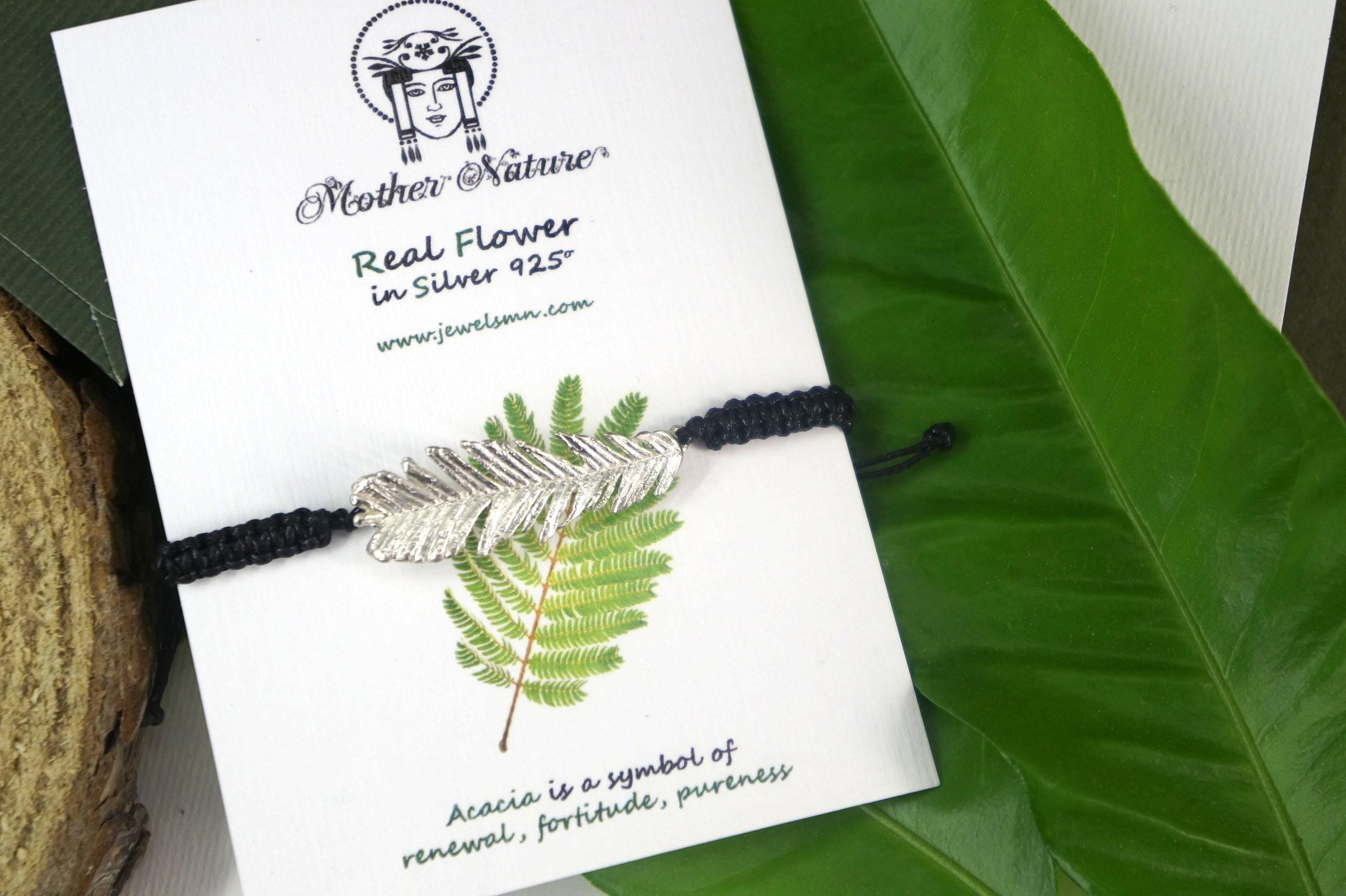 Acacia Leaf Bracelet: Adjustable Cord, Natural Botanical Jewelry