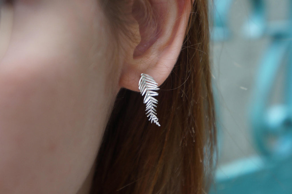 Acacia Leaf Stud Earrings: Real Silver, Nature-Inspired Jewelry