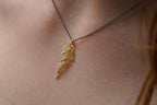 Acacia Leaf Necklace, Gold-Plated Silver Jewelry, Rhodium Chain, Nature-Inspired Gift for Women