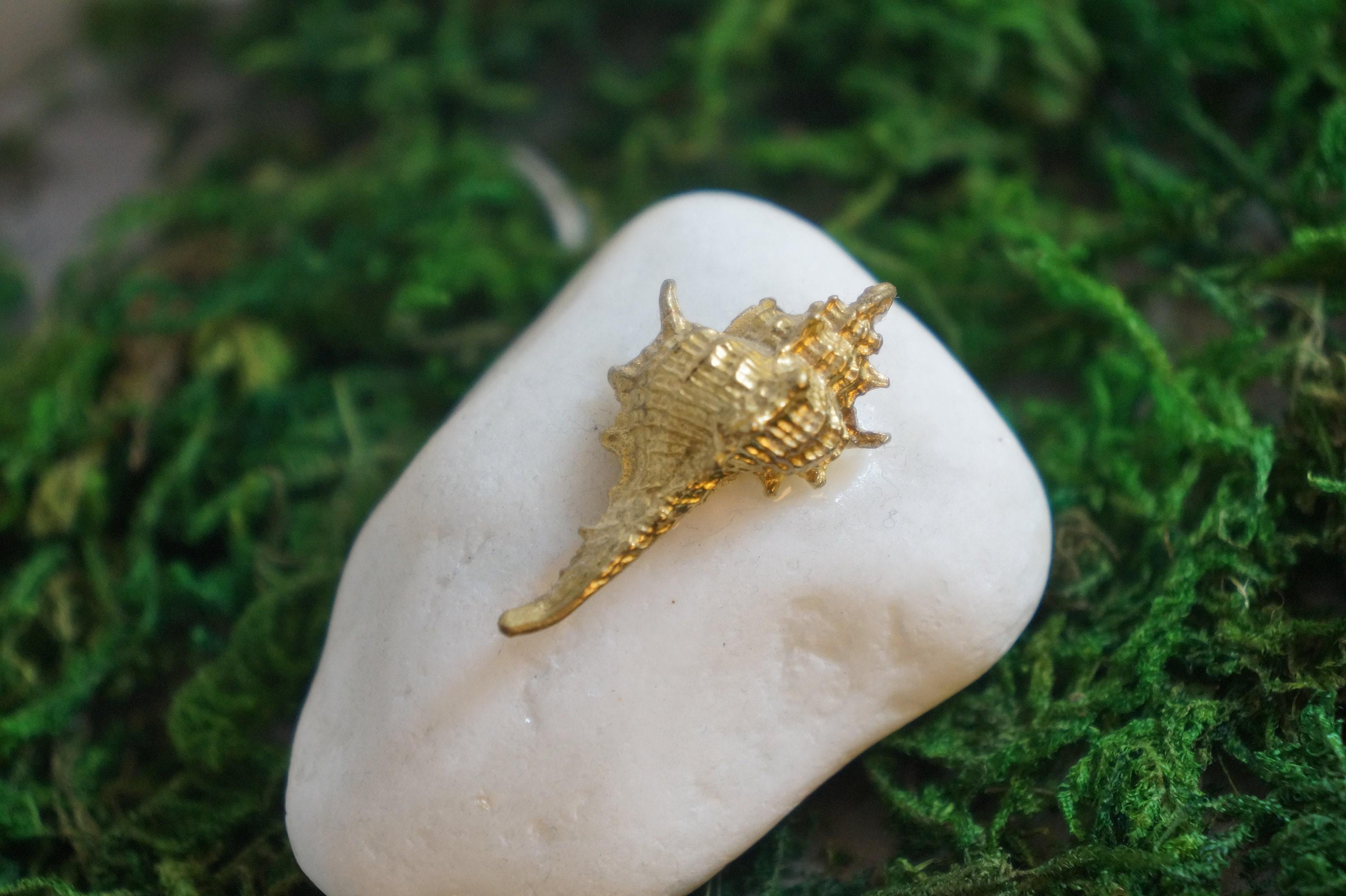 Gold-Plated Brass Sea Shell Statue, Miniature Home Decor (Handmade)