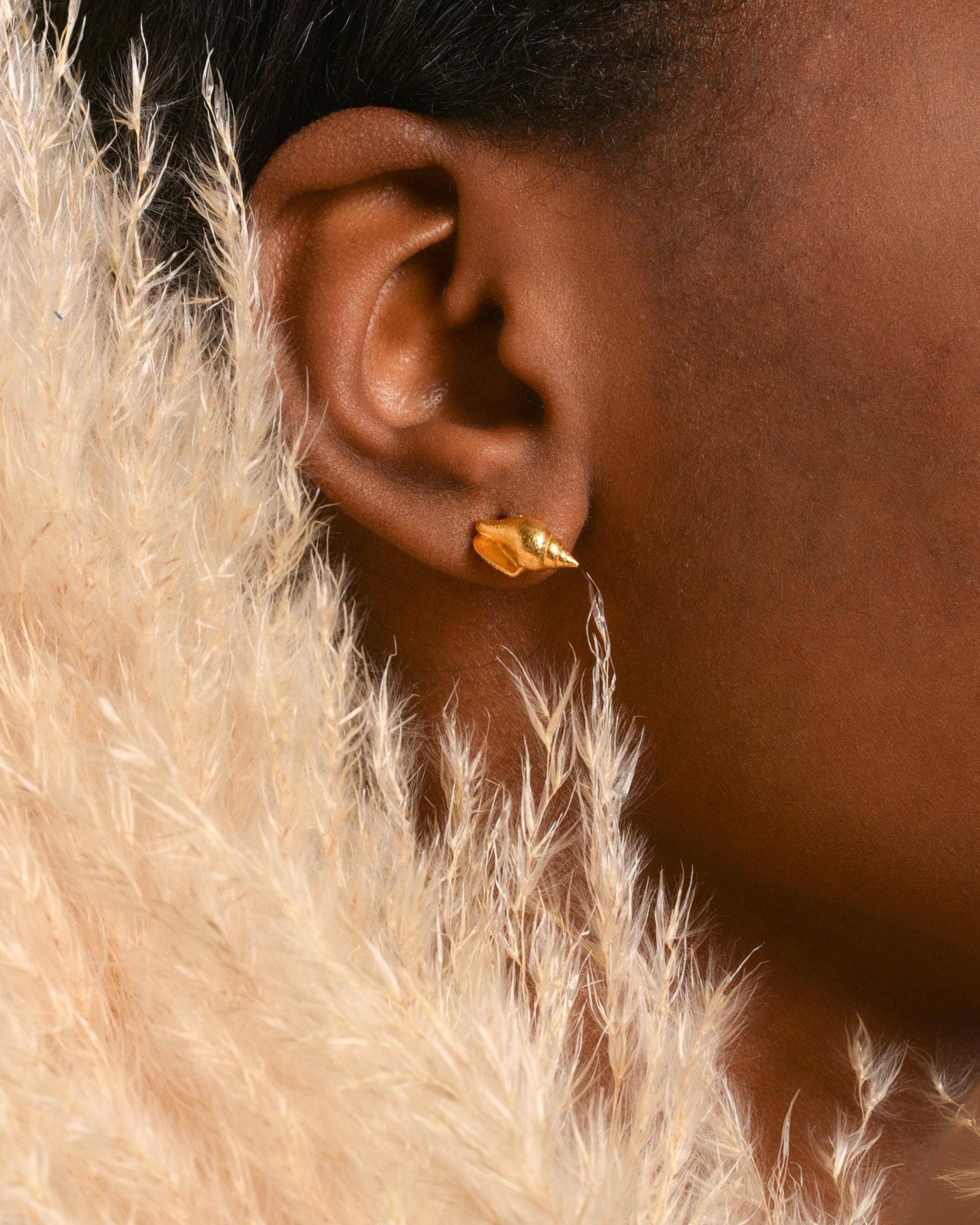 Gold Plated Sea Shell Stud Earrings - Delicate Minimalist Jewelry