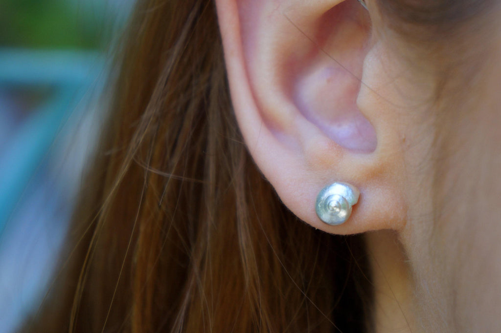 Dainty Sea Shell Earrings: Sterling Silver Studs, Minimalist Style