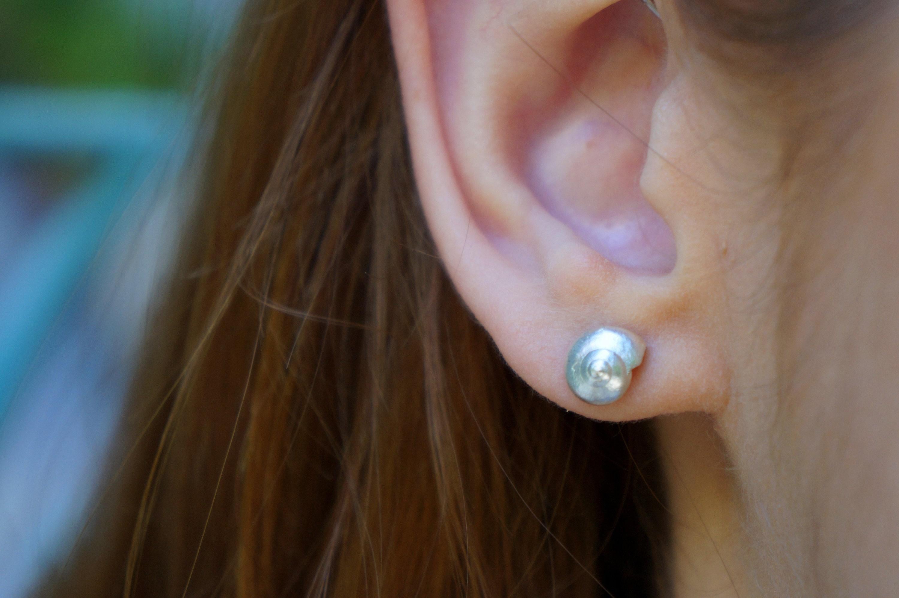 Dainty Sea Shell Earrings: Sterling Silver Studs, Minimalist Style