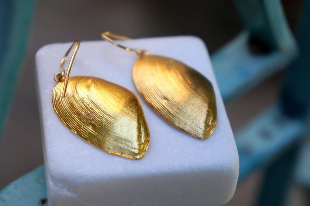 Clam Shell Earrings - Sustainable Gold Plated Brass, Boho Style