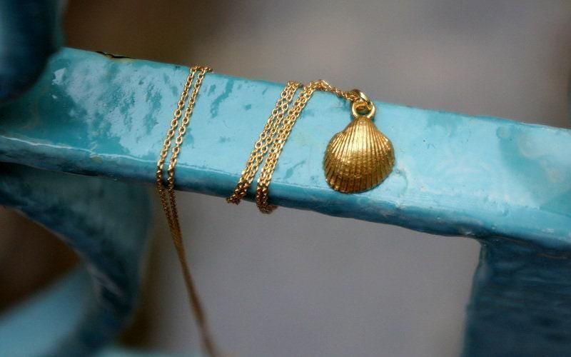 Nautical Pendant Necklace: Gold Sea Shell Design (Sterling Silver)