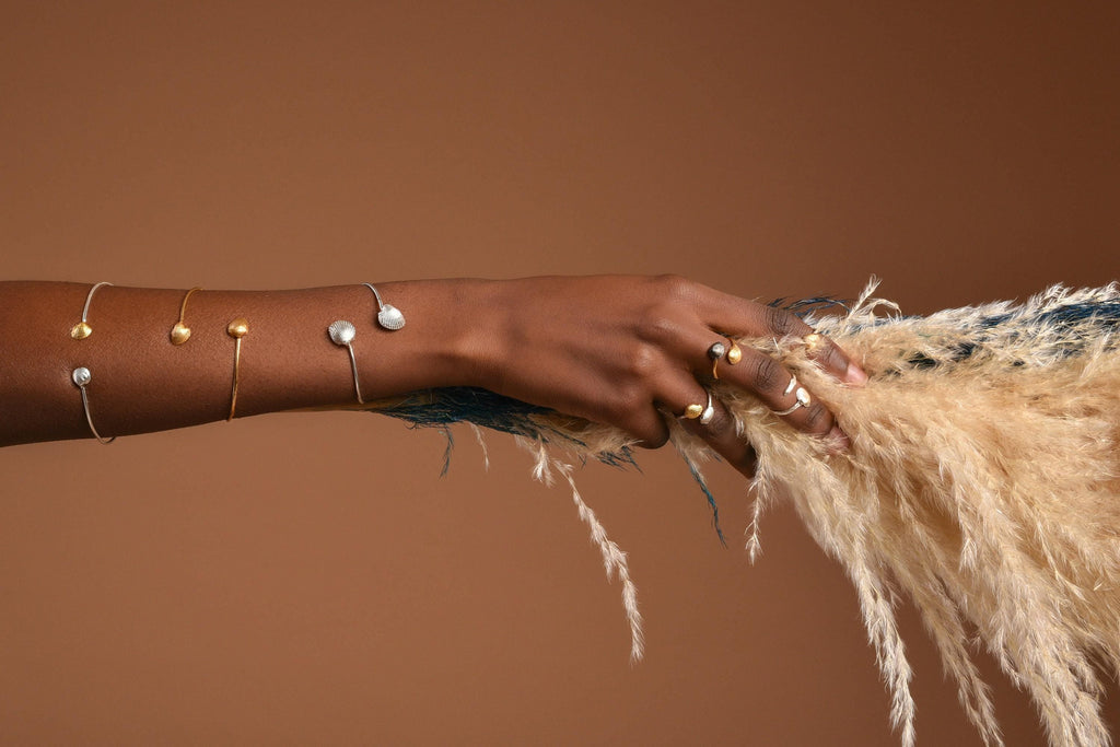 Nature-Inspired Sea Shell Bracelet, Sterling Silver Two-Tone (Adjustable Cuff)