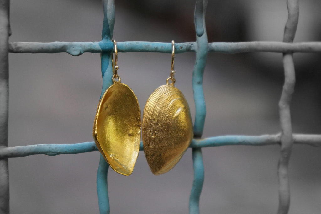 Clam Shell Earrings - Sustainable Gold Plated Brass, Boho Style