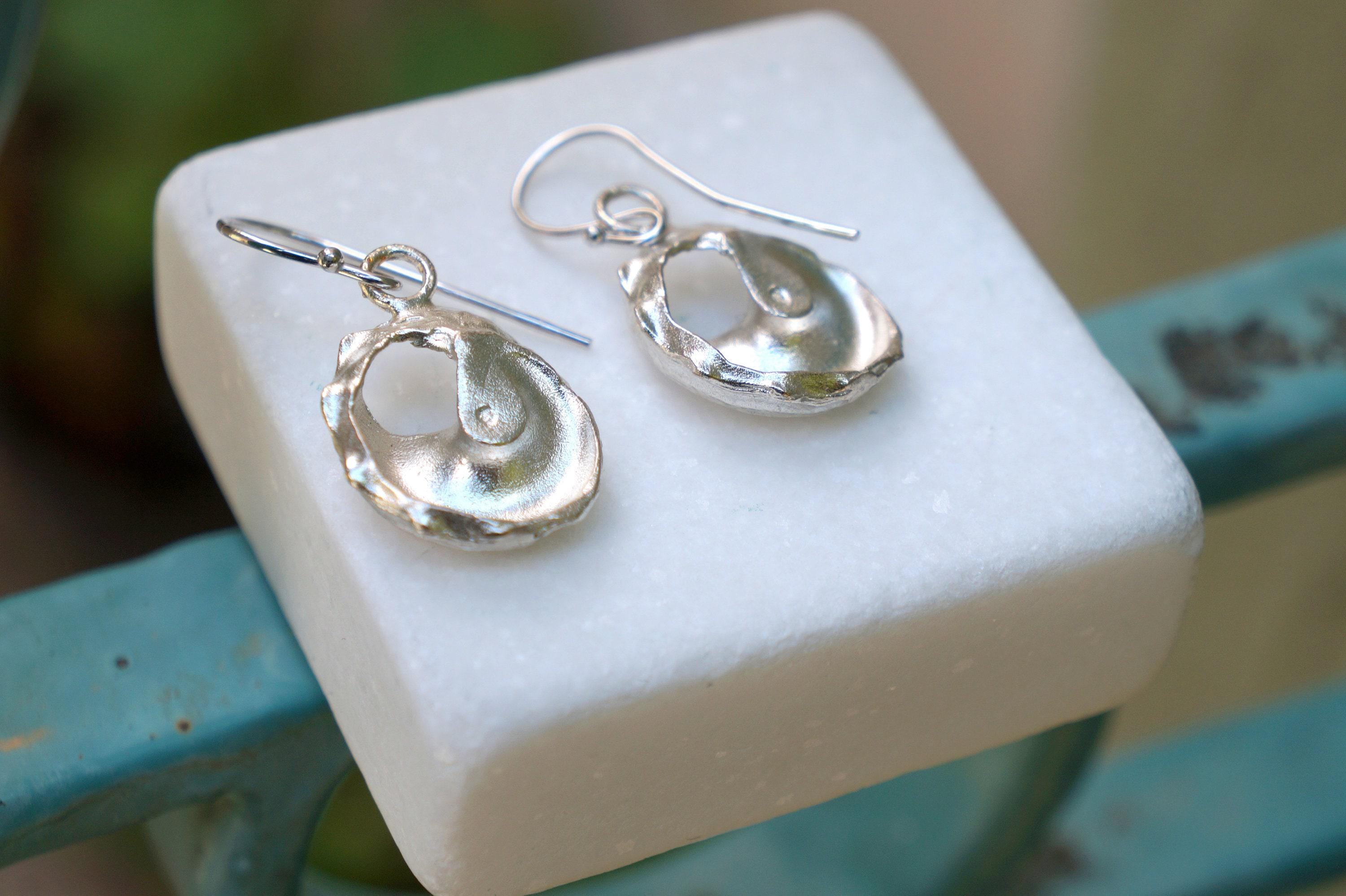 Beach Jewelry Silver Earrings, Sea Shell Dangles (Small, Lightweight)