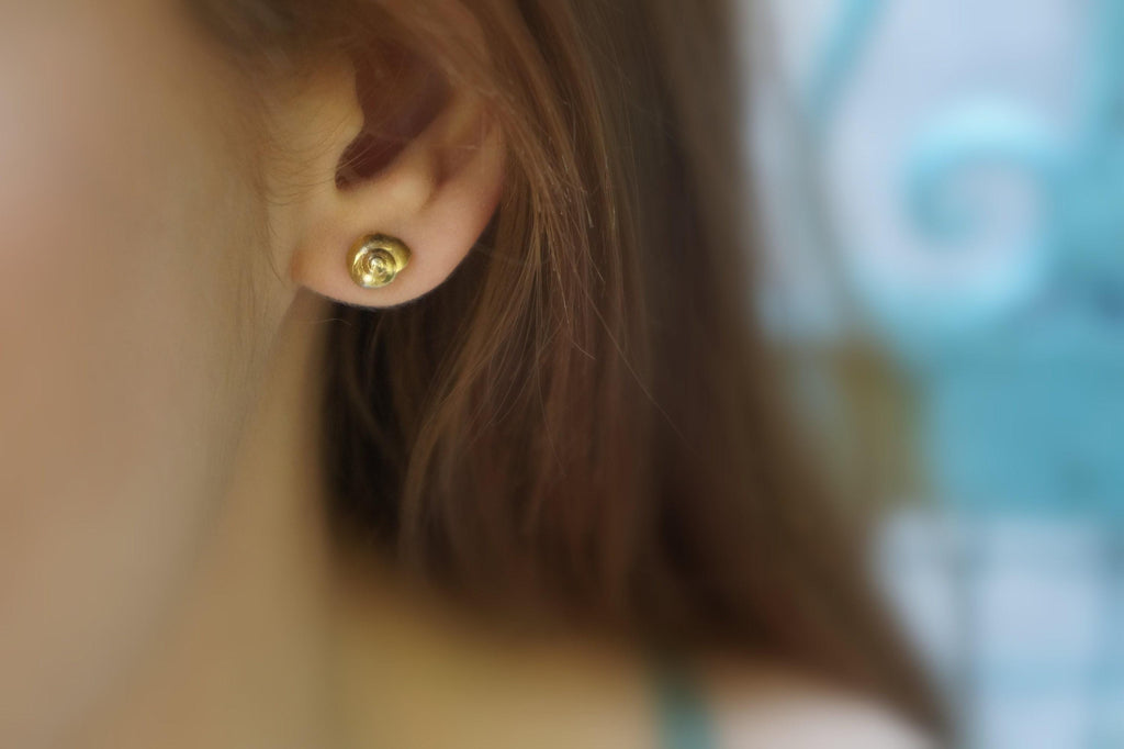Dainty Sea Shell Earrings: Sterling Silver Studs, Minimalist Style