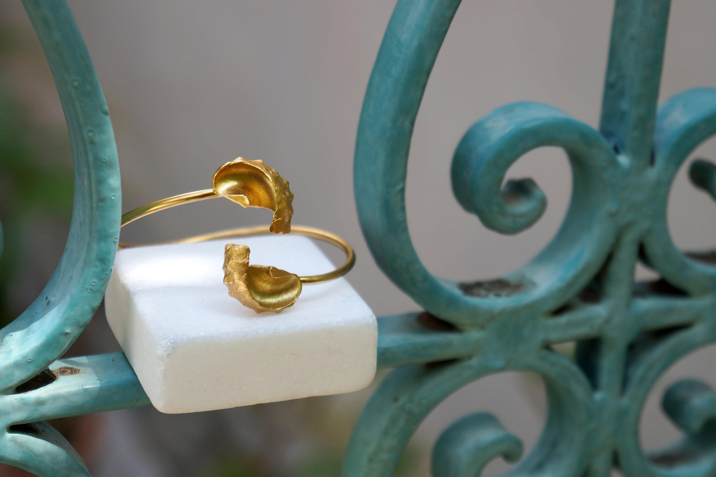 Sea Shell Bracelet: Nature Inspired Adjustable Cuff (Gold Plated Sterling Silver)