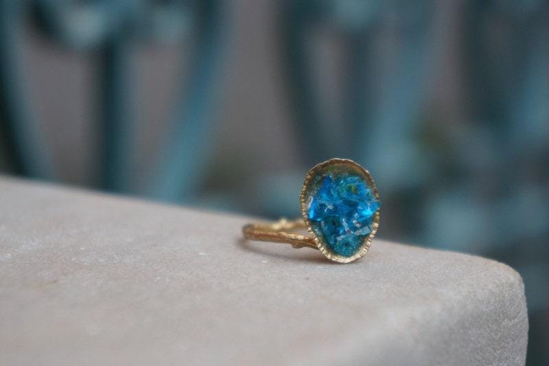 Silver Limpet Shell Ring: Turquoise Blue Accent - Handmade Nature Jewelry