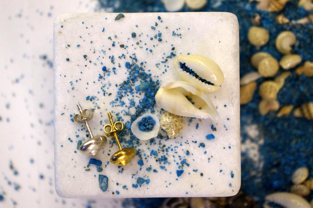 Dainty Sea Shell Earrings: Sterling Silver Studs, Minimalist Style