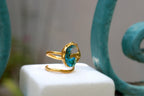 Gold Sea Shell Ring, Gold-Plated Sterling Silver Jewelry, Murano Stone Ring, Gift for Her, Birthday Gift for Women, Handmade Jewelry
