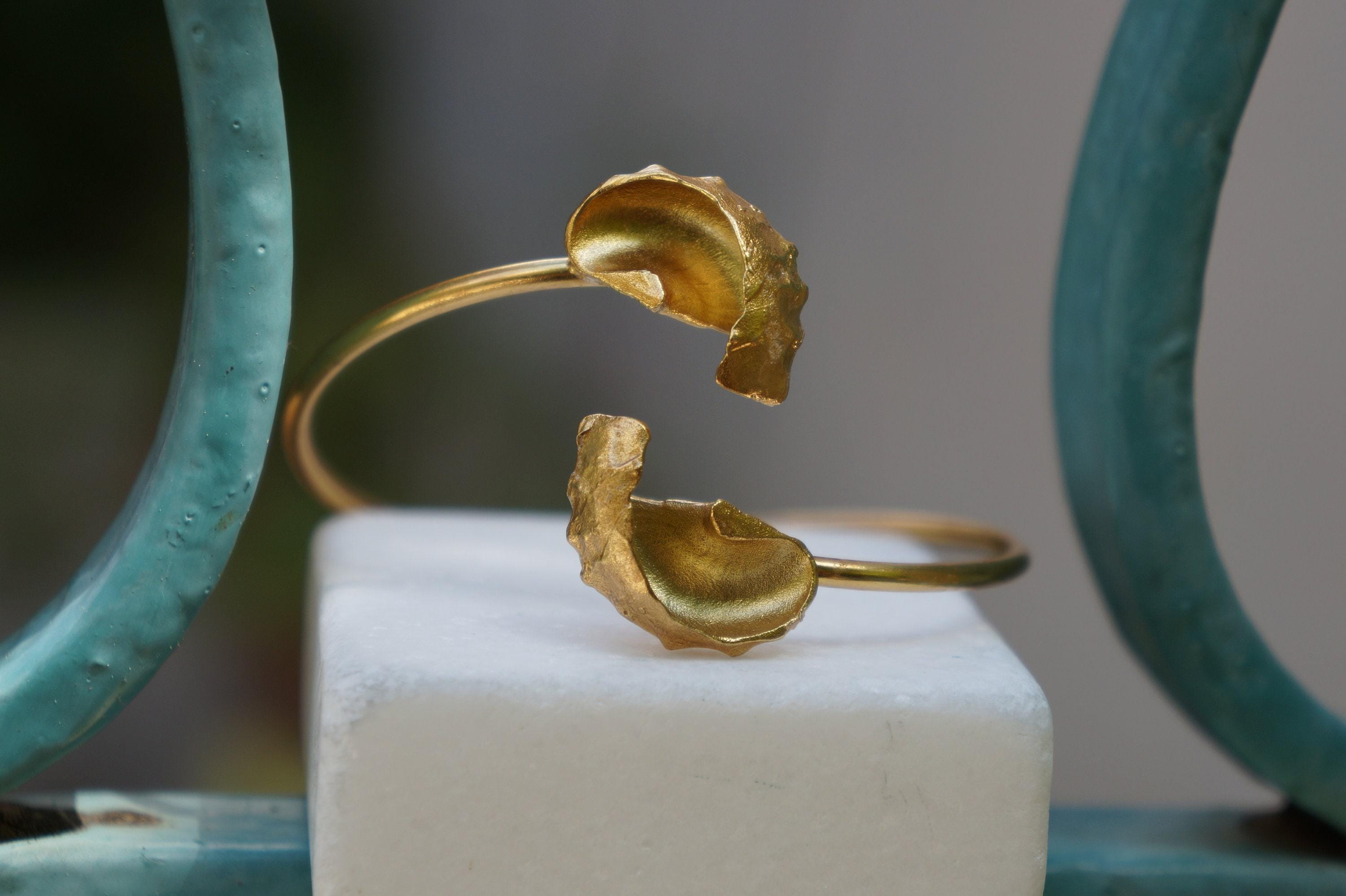 Sea Shell Bracelet: Nature Inspired Adjustable Cuff (Gold Plated Sterling Silver)