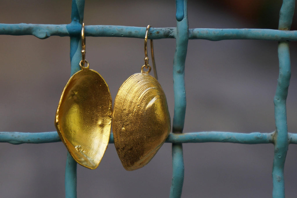 Clam Shell Earrings: Gold Plated Silver - Handmade Nature Jewelry
