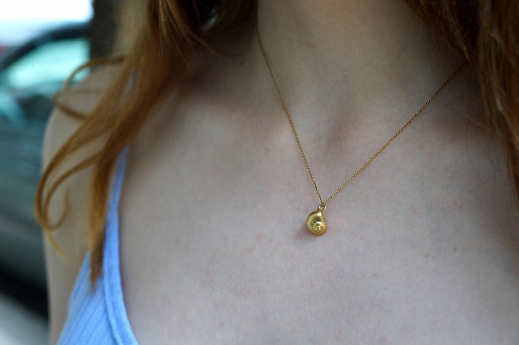 Gold Sea Shell Necklace, Gold-Plated Sterling Silver Jewelry, Gold Pendant, Gift for Her, Birthday Gift for Women, Handmade Jewelry